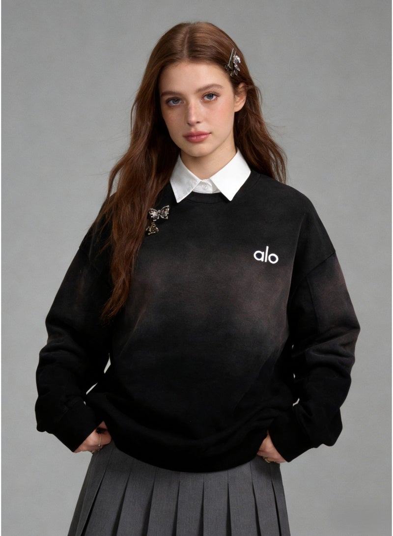 Alo World men's and women's round neck sweater | Super casual gradient black pullover - Image 2